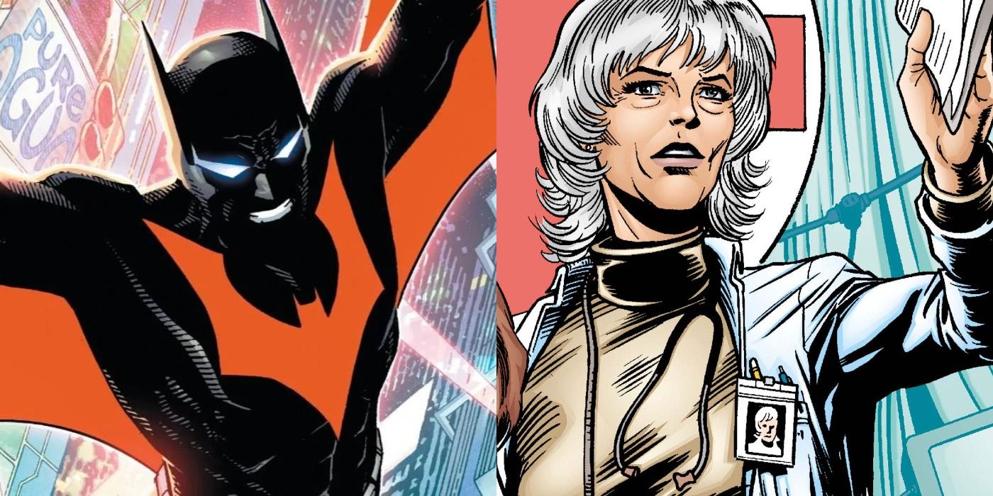 Split image of Batman Beyond and Leslie Thompkins in DC's comics.