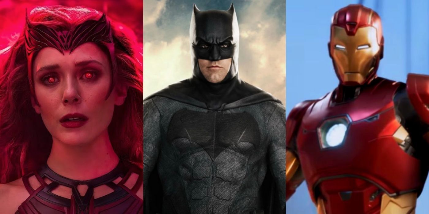 Batman VS The MCU Featured Image, Featuring Scarlet Witch and Iron Man