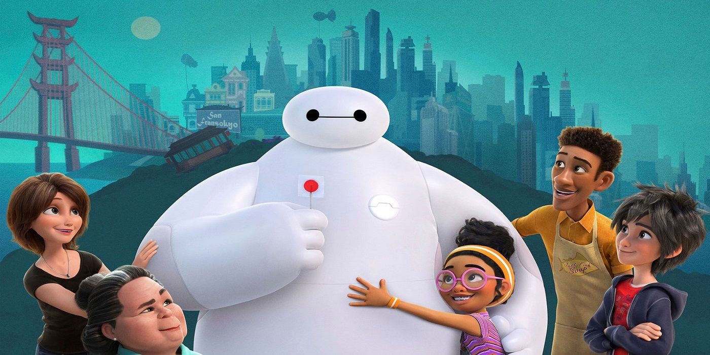 Poster for Baymax! featuring the robot with the supporting cast he'll help.