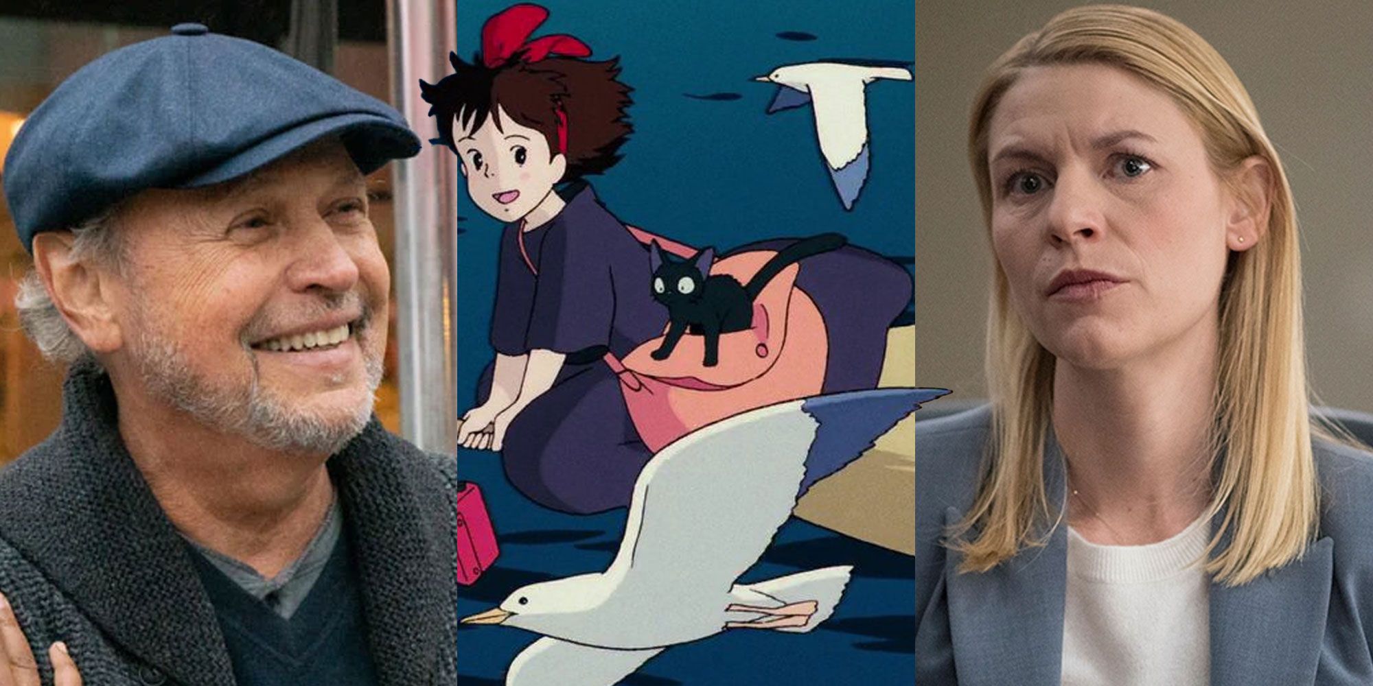 Three side by side images of English speaking actors who voiced Ghibli characters.