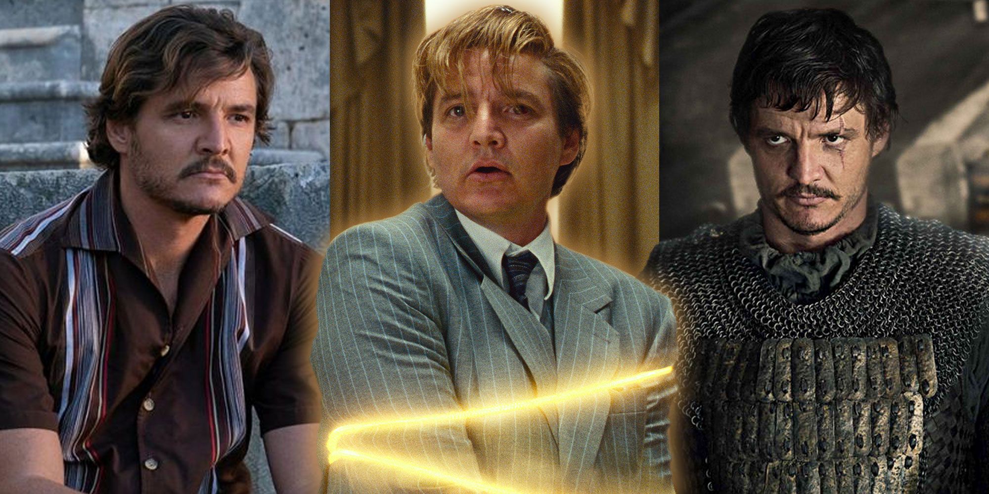 Split image of Pedro Pascal in different movie roles