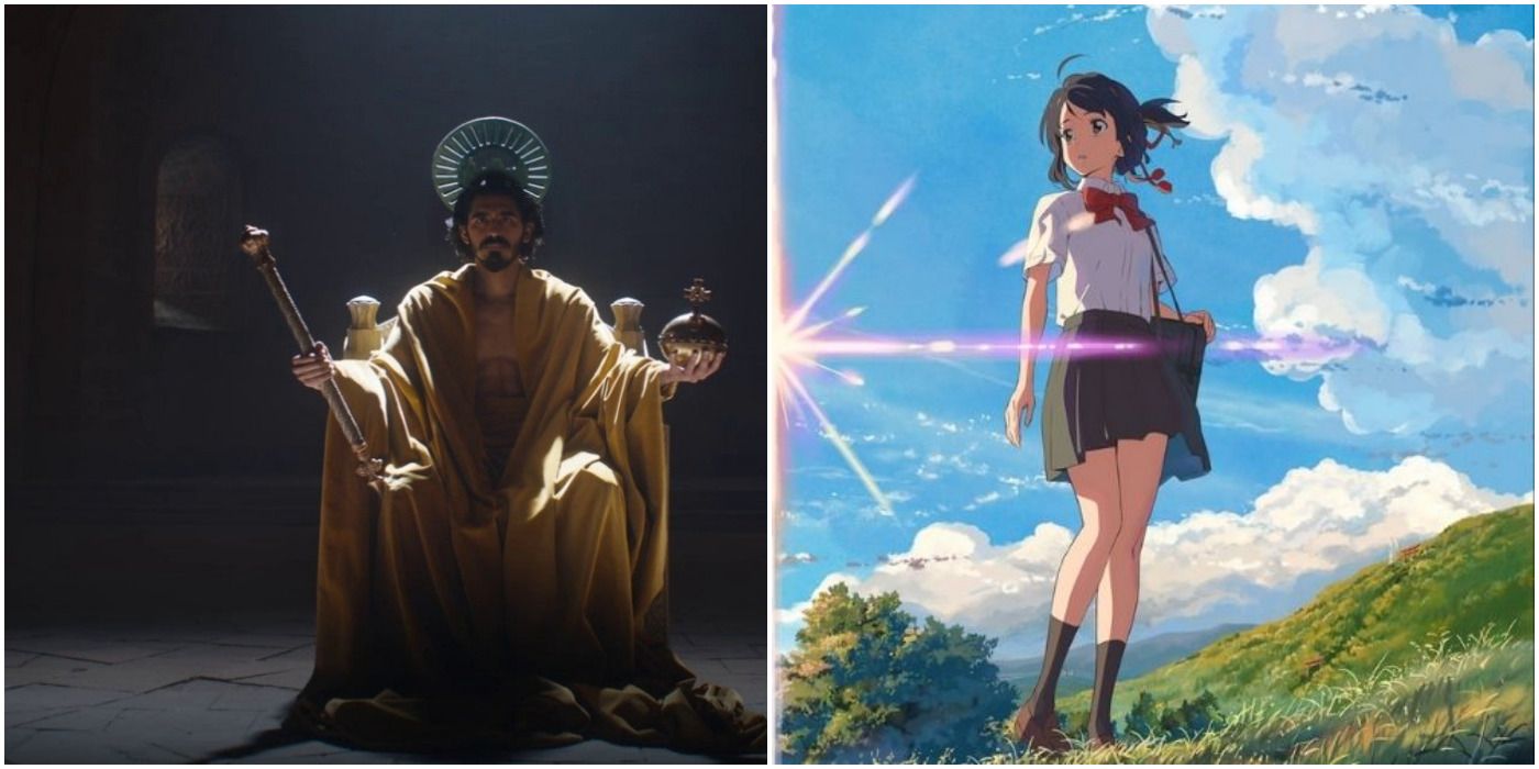 Split image of scenes from The Green Knight and Your Name