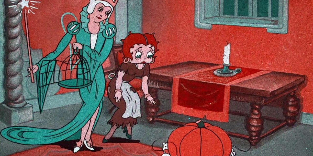 Betty Boop and Fairy Godmother staring at a pumpkin in Poor Cinderella