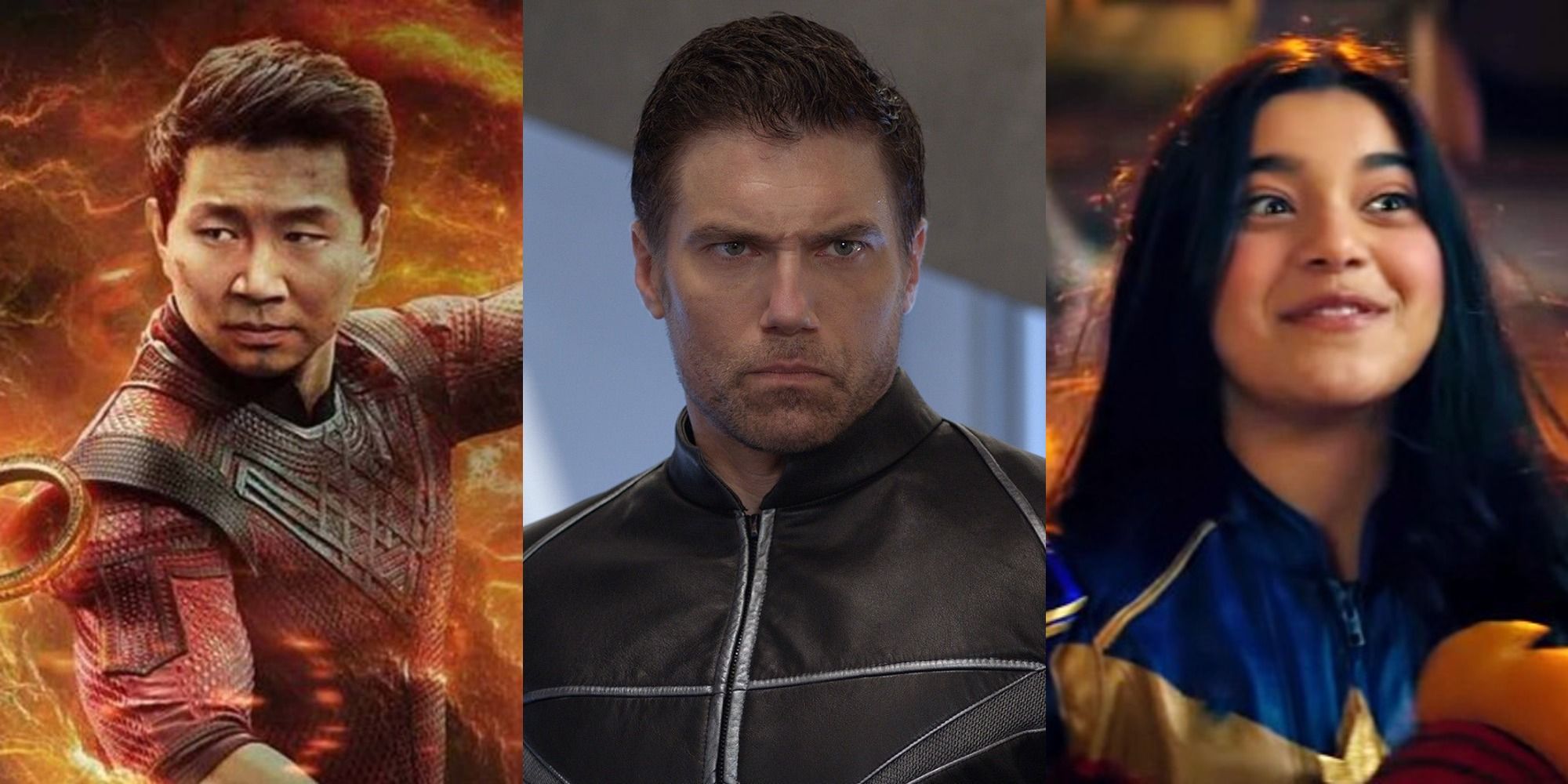 Split image of Shang-Chi, Black Bolt, and Ms. Marvel from MCU.