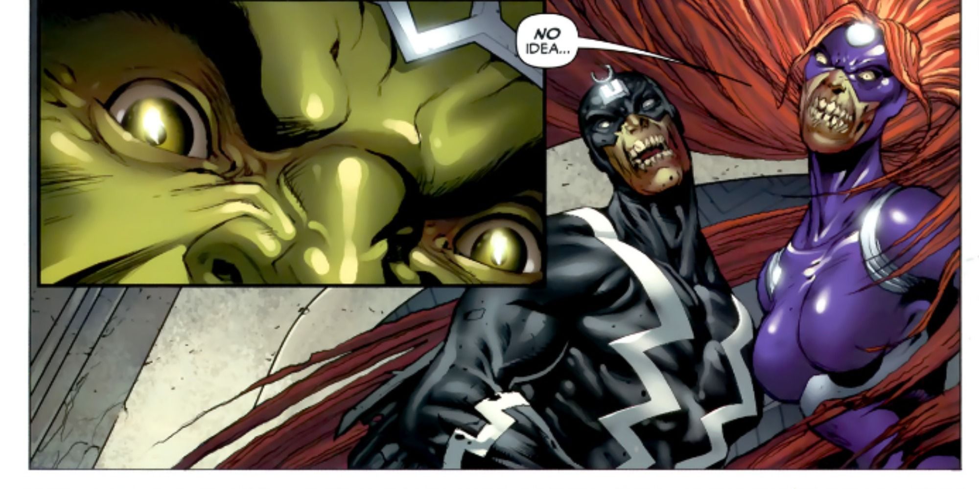 Black Bolt attacks Hulk in Marvel Zombies Return comic book.