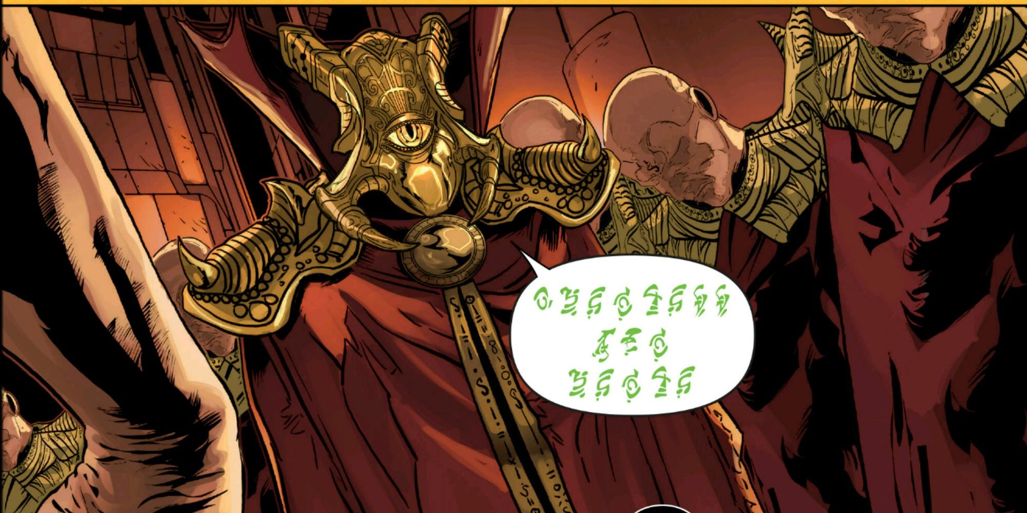 Black Priest Doctor Strange speaks spells in Marvel Comics.