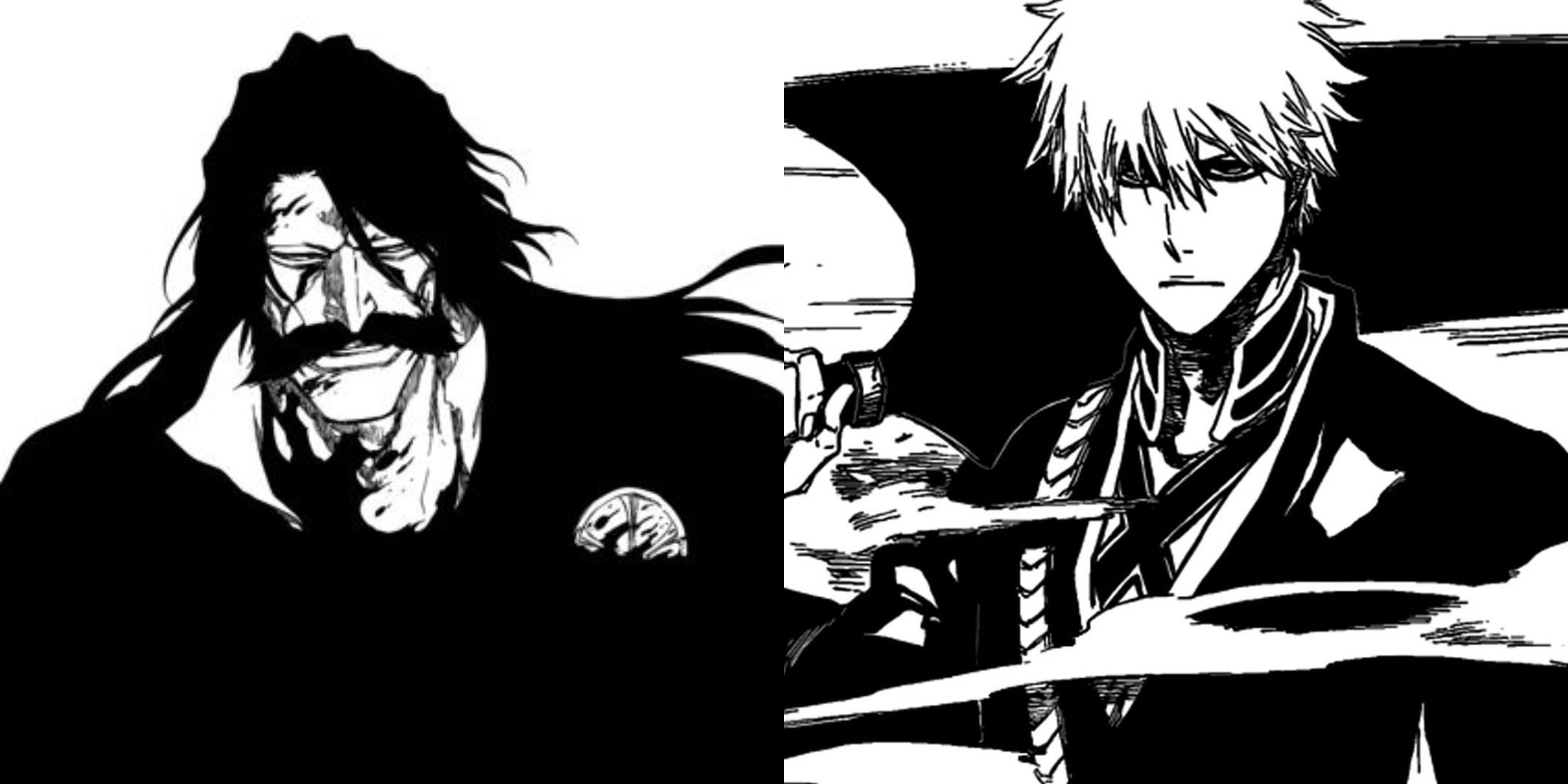 Split image showing Yhwach and Ichigo in the Bleach manga.