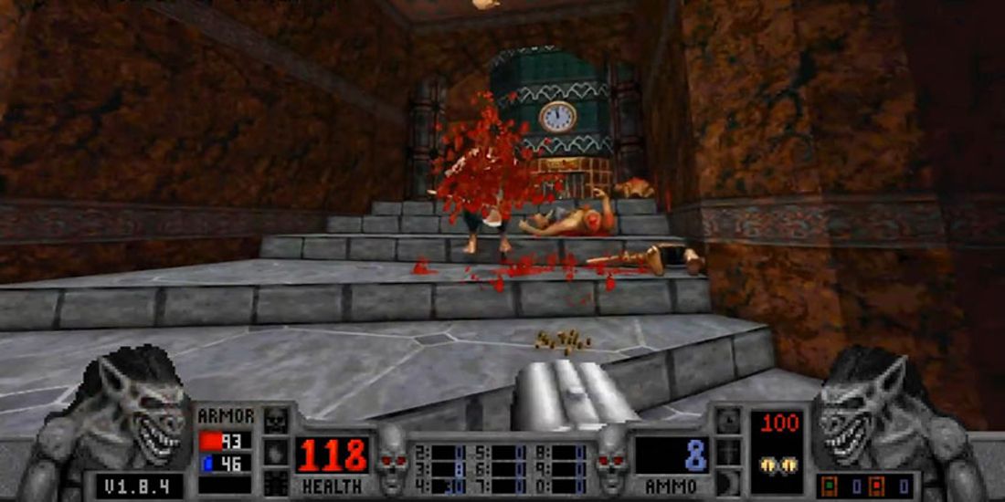 A screenshot from the 1997 FPS video game Blood.