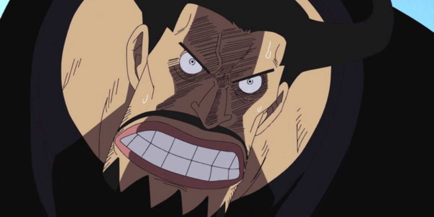 Blueno makes an angry face in One Piece.
