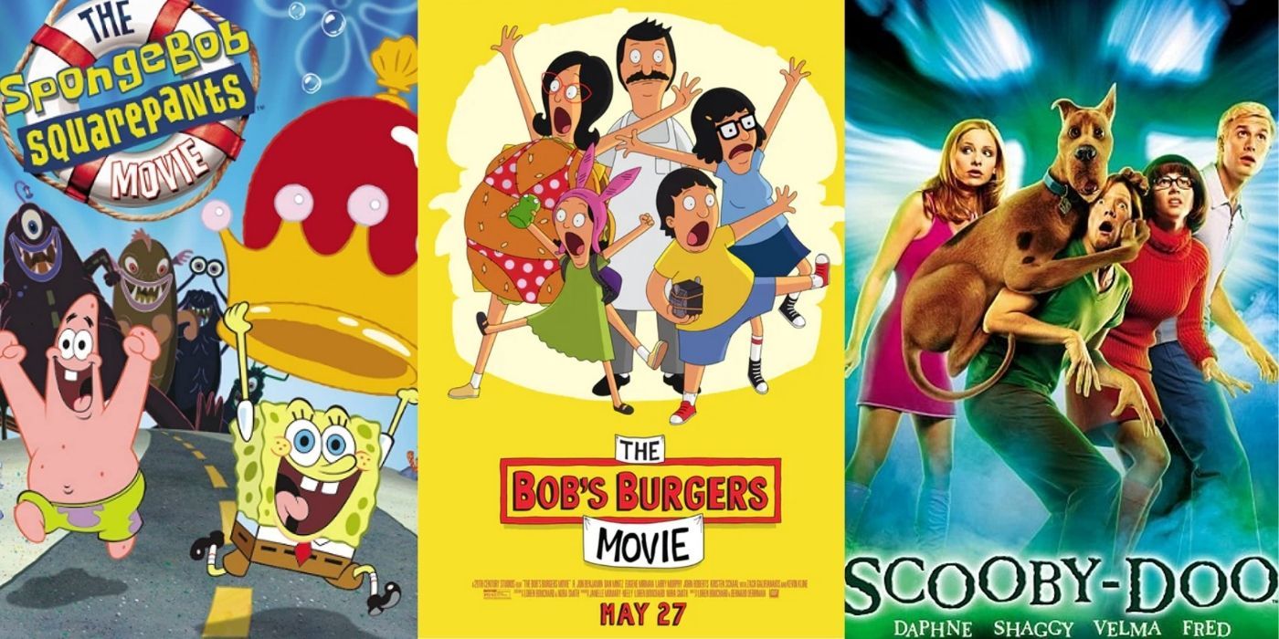 Split Image: SpongeBob Movie, Bob's Burgers Movie, and Scooby Doo Movie posters