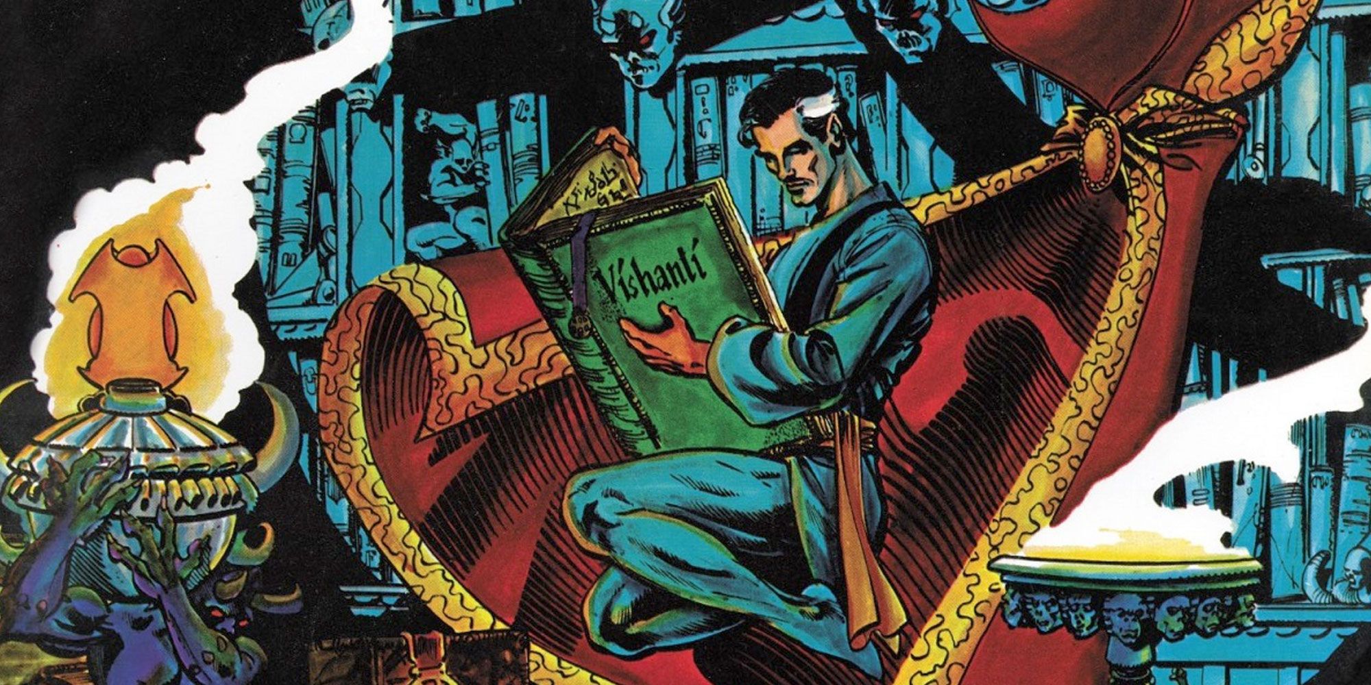 Doctor Strange reading the book of Vishanti in Marvel comics