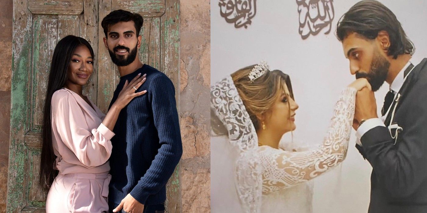 Brittany Yazan In 90 Day Fiance side by side photo with Yazan on wedding day with Leena