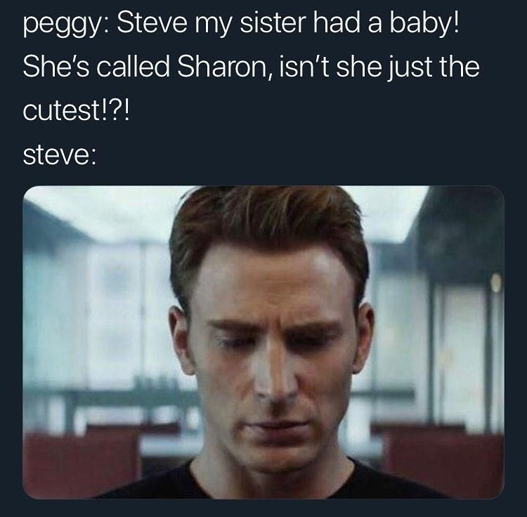 A meme about Steve and Sharon's relationship in the MCU.