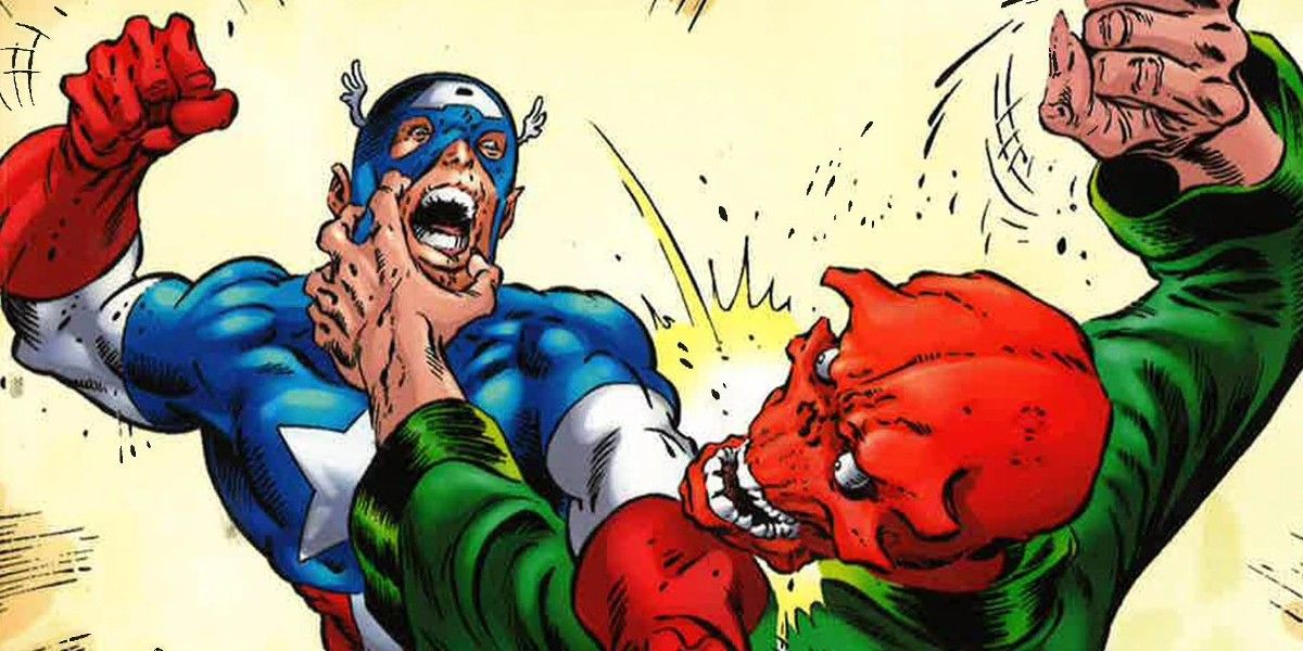 Captain America fighting Red Skull in Marvel comics