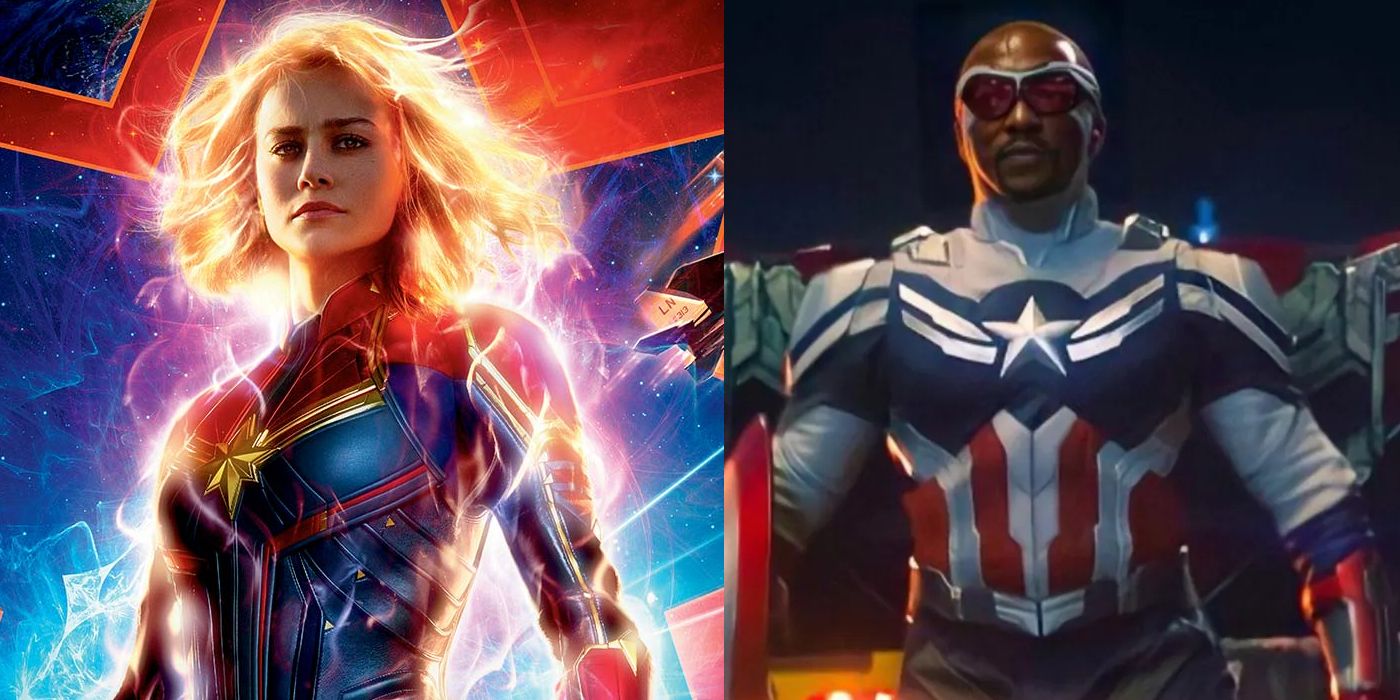 Brie Larson as Captain Marvel and Anthony Mackie as Captain America