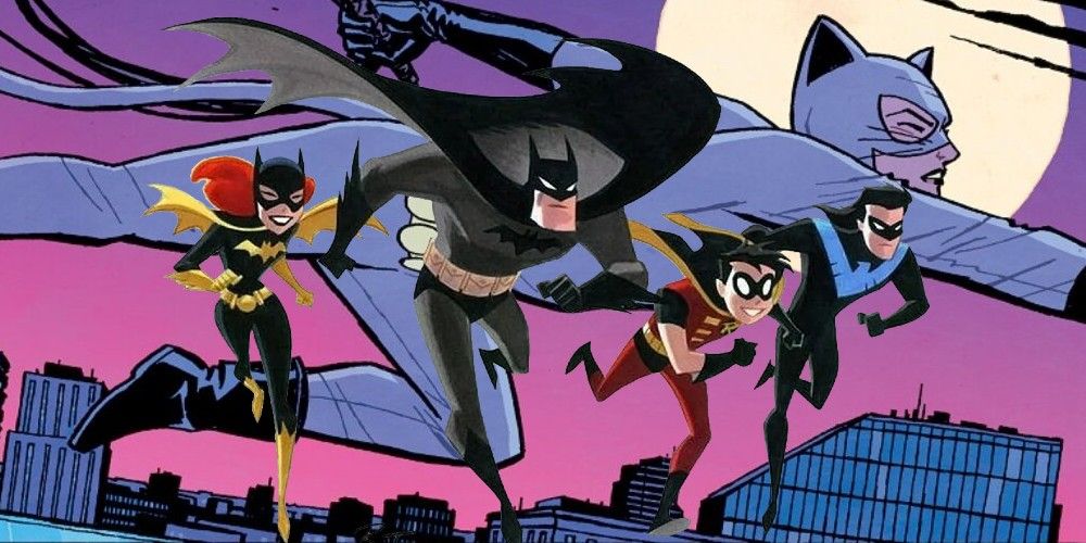 BTAS heroes running with Catwoman: Lonely City