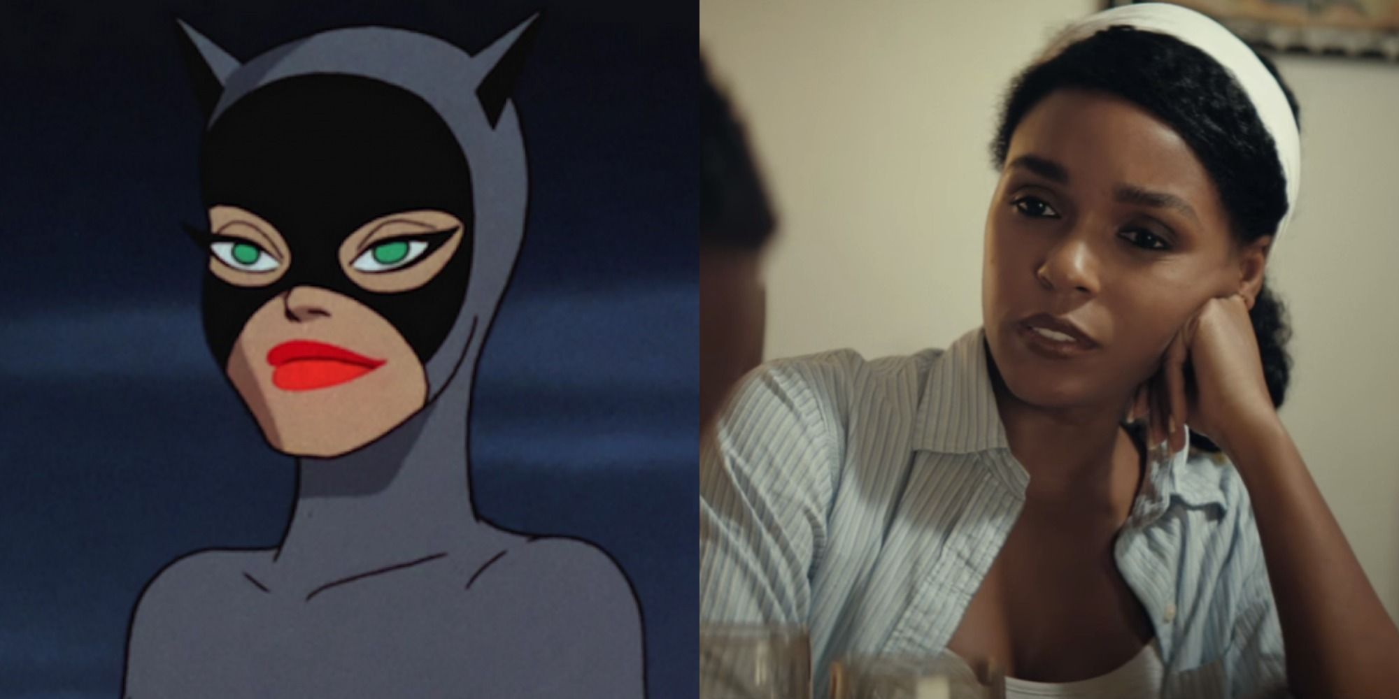 Split image of Catwoman in Batman: The Animated Series and Janelle Monae in Moonlight