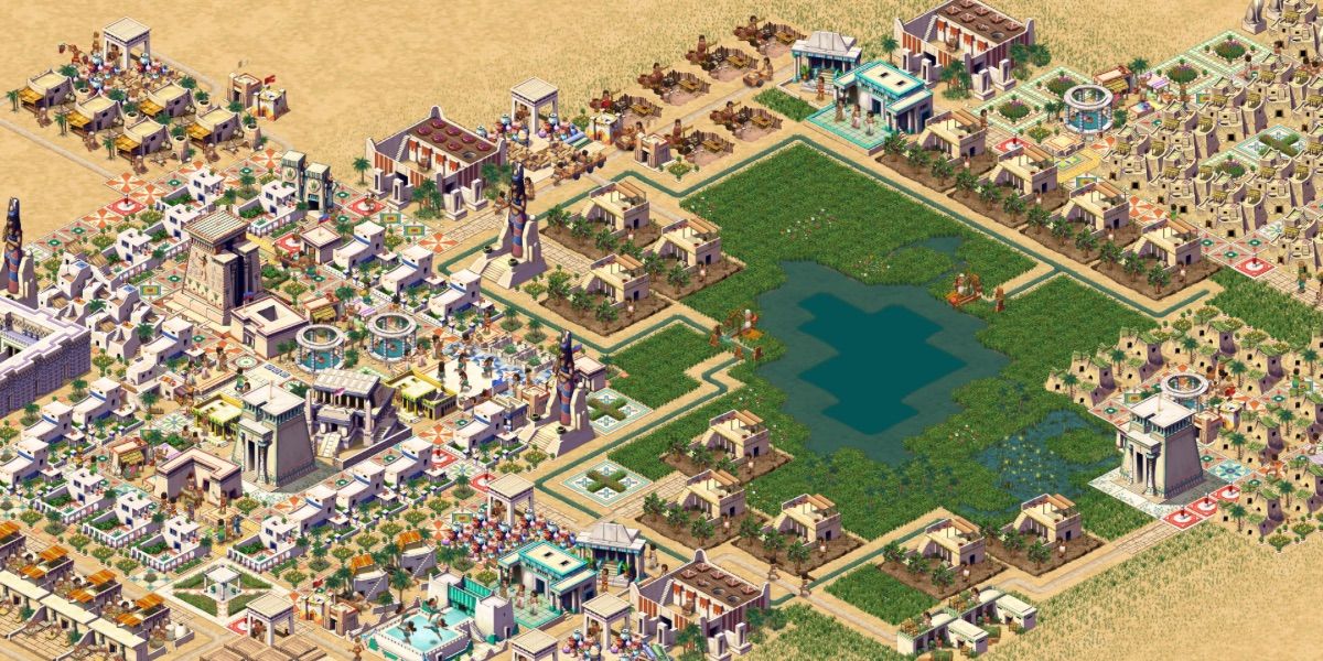 An Egyptian city is built near a farm from Pharaoh 