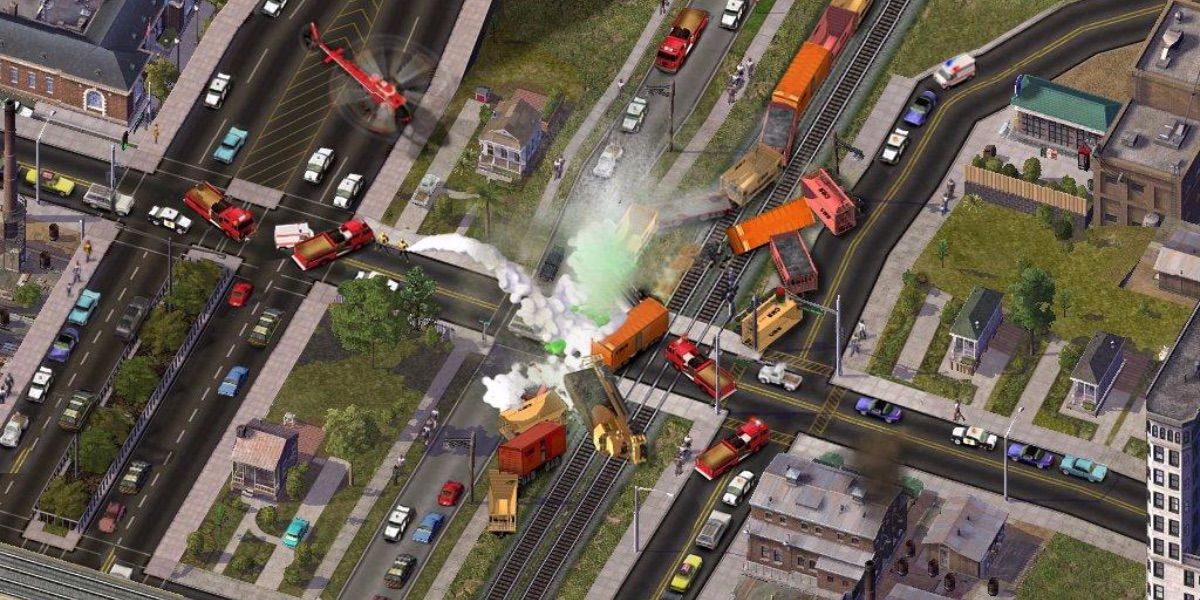 A train accident blocks traffic from SimCity 4 Rush Hour 