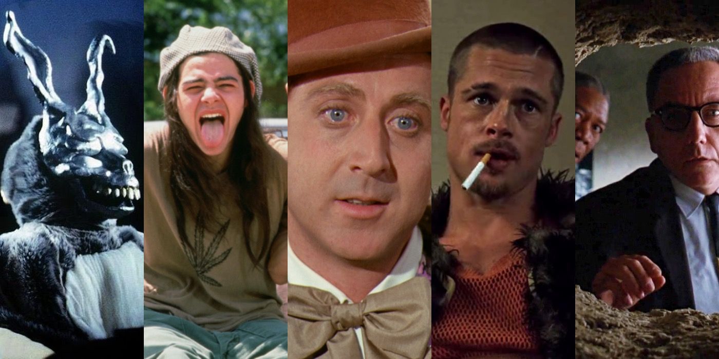 Five classic films vertically Donnie Darko, Dazed and Confused, willy Wonka, fight club, Shawshank redemption