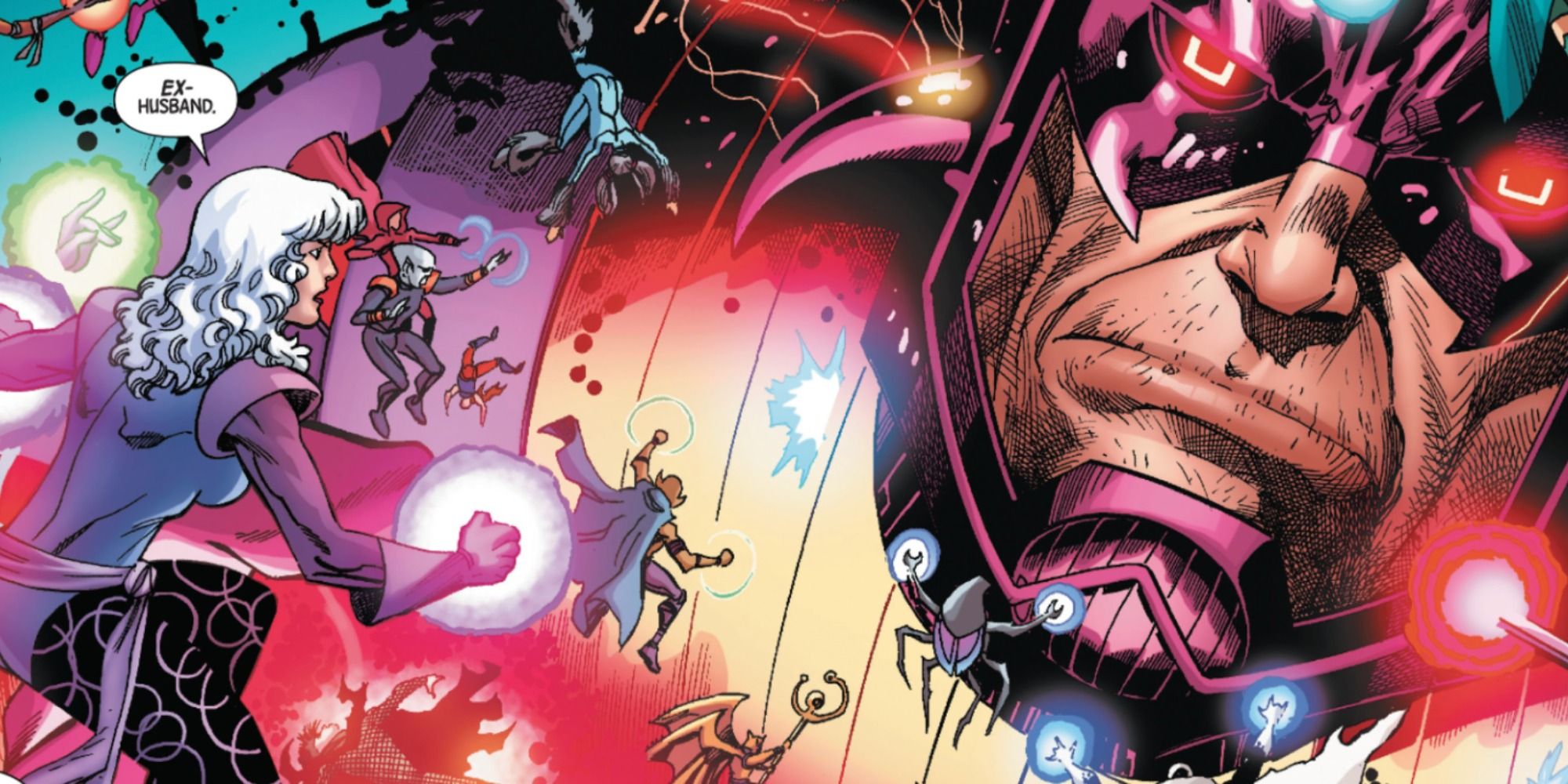 Clea confronts Galactus in Marvel Comics.
