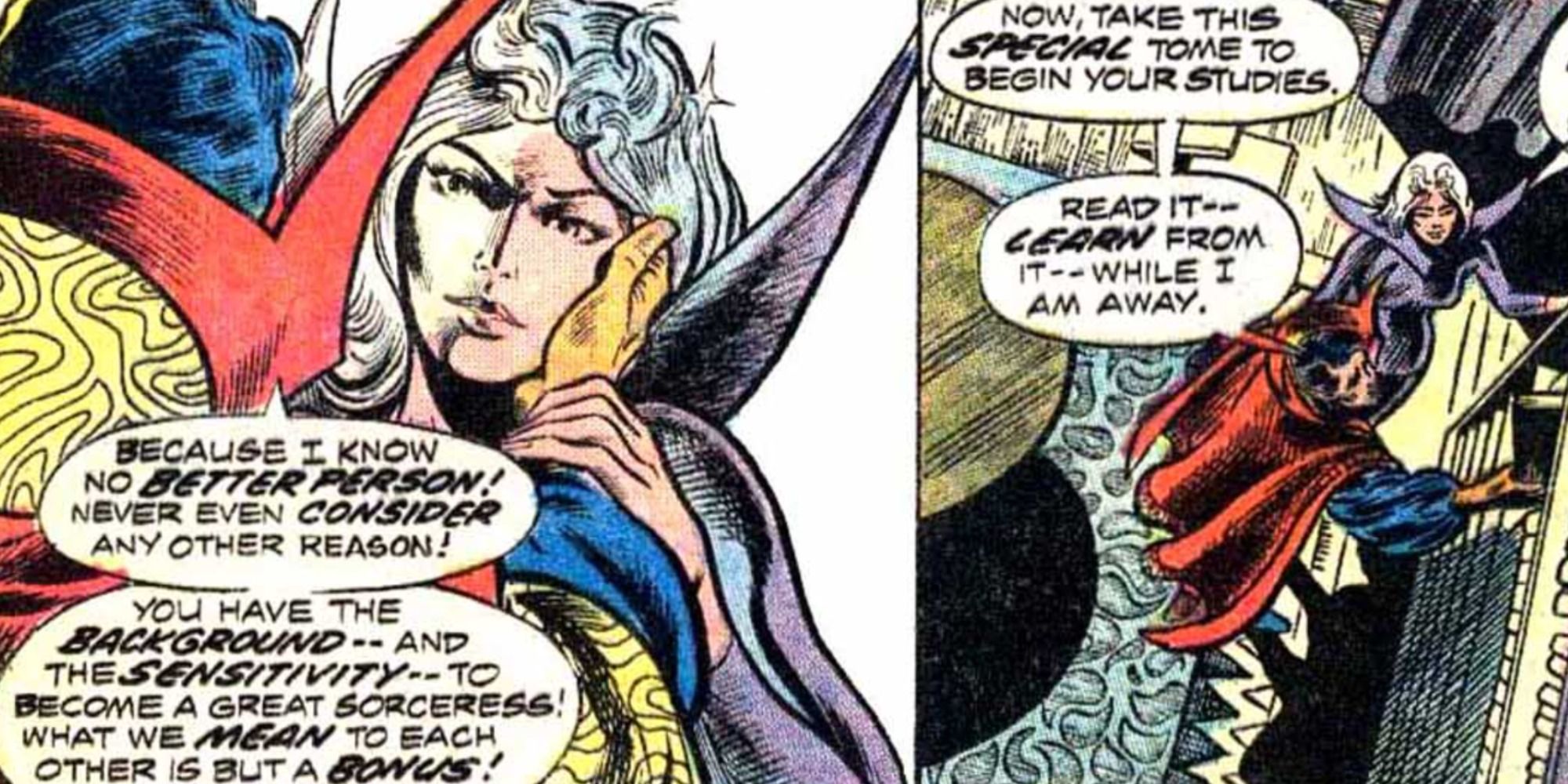 Clea trains with Doctor Strange in Marvel Comics.