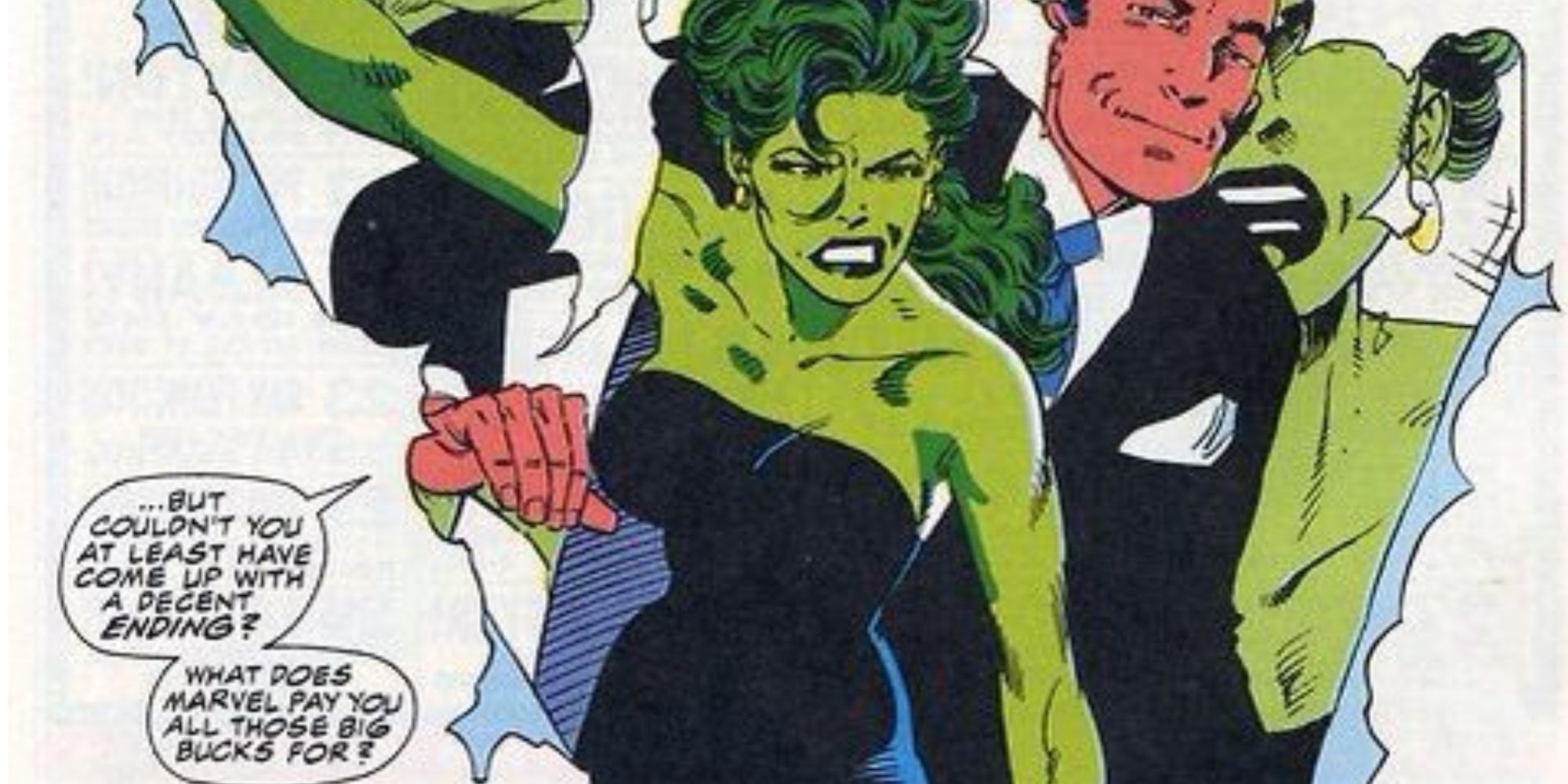 She-Hulk tears through a comic page in Marvel Comics.