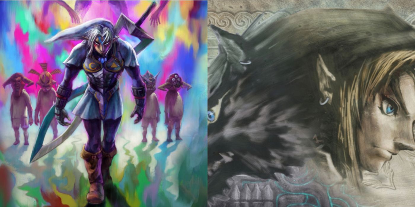 A split image of Fierce Deity Link and Twilight Princess Link.