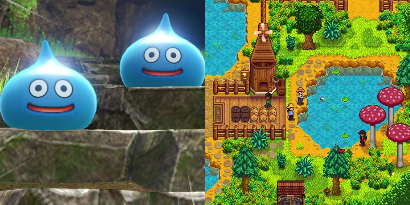 Split image of scenes from Yoshi's Crafted World and Stardew Valley
