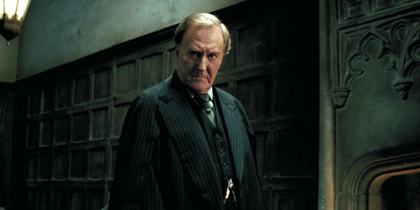 Cornelius Fudge from Harry Potter Looking Determined and Angry