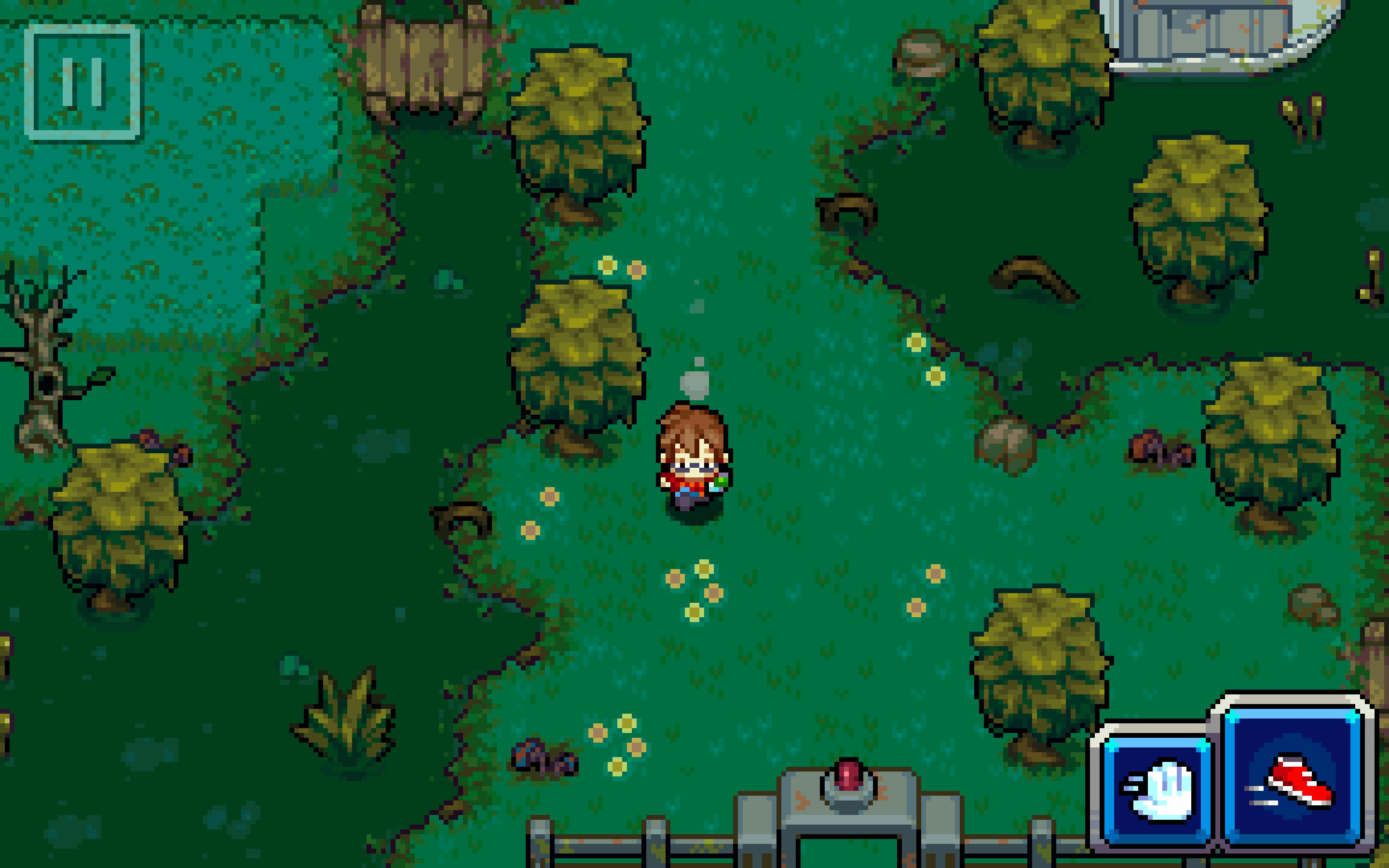 A screenshot from Coromon, showing the player character simply standing in a field.