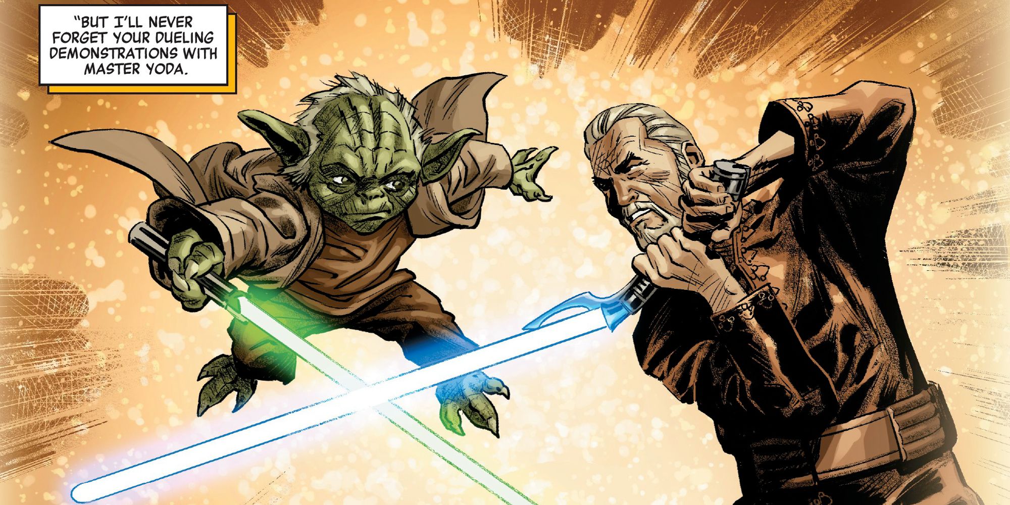 Count Dooku sparring with Master Yoda in Star Wars comics
