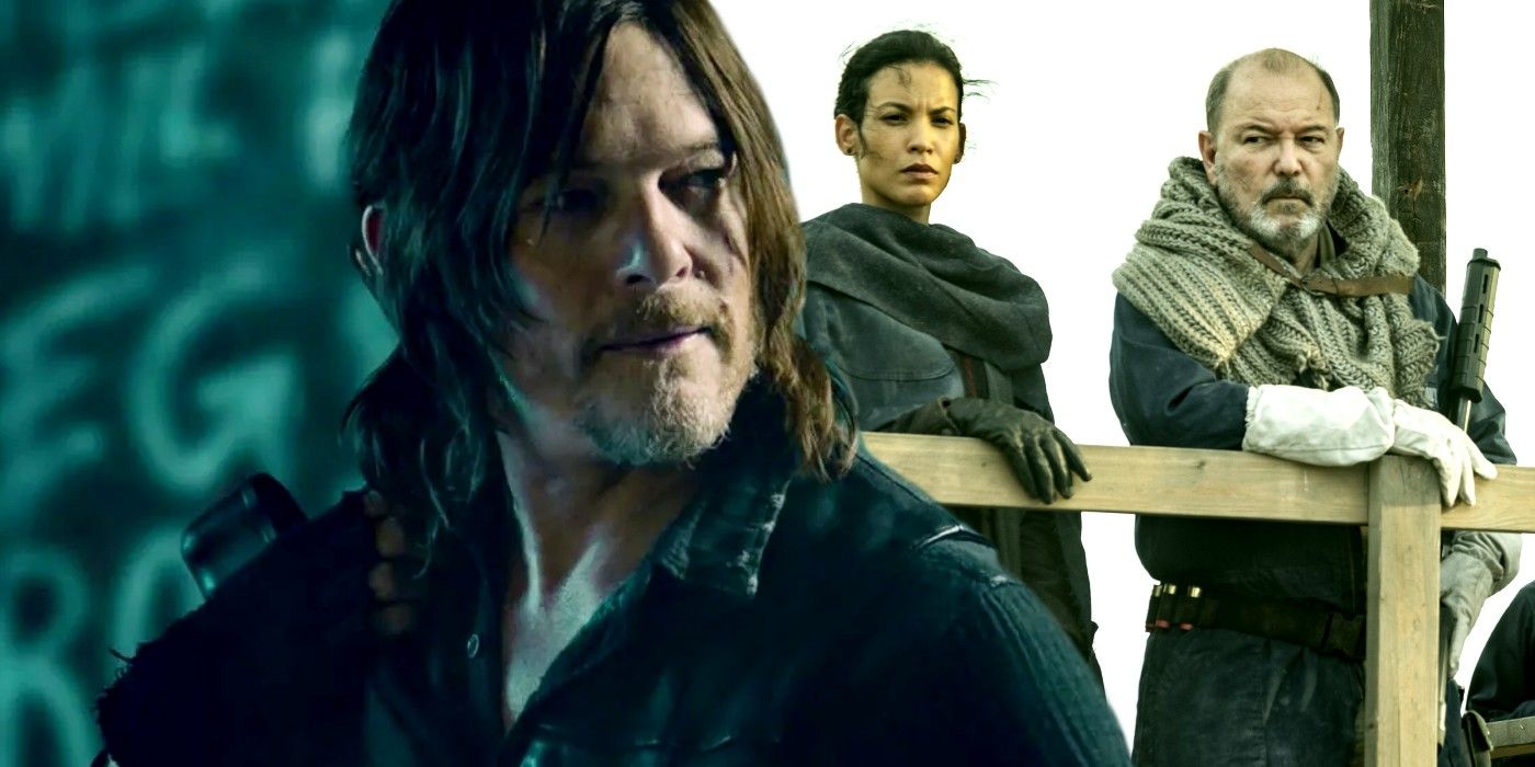 Danay Garcia as Luciana and Ruben Blades as Daniel in Fear The Walking Dead and Norman Reedus as Daryl in Walking Dead