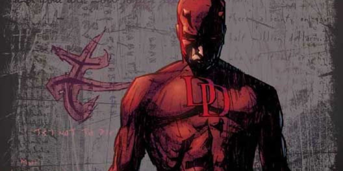 Daredevil standing with shadows over him in Bendis' run.