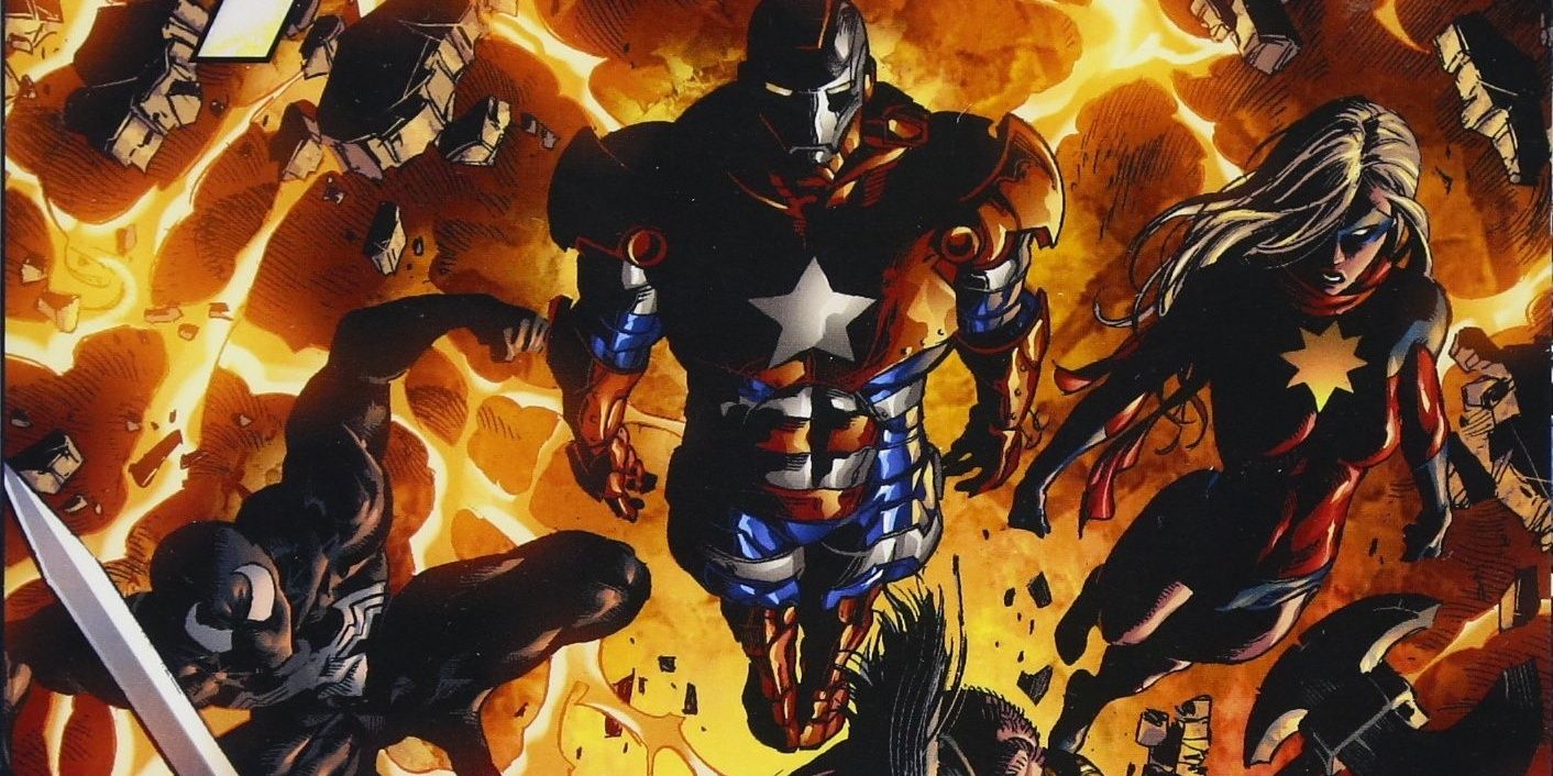 Os Vingadores Sombrios vestidos como heróis dos Vingadores.