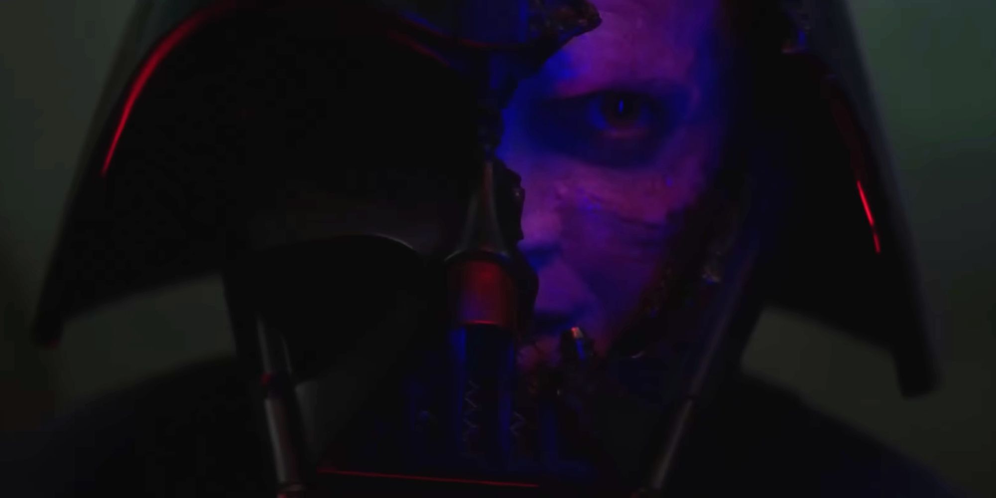 Darth Vader with a broken mask speaking to Obi-Wan in the Obi-Wan Kenobi series