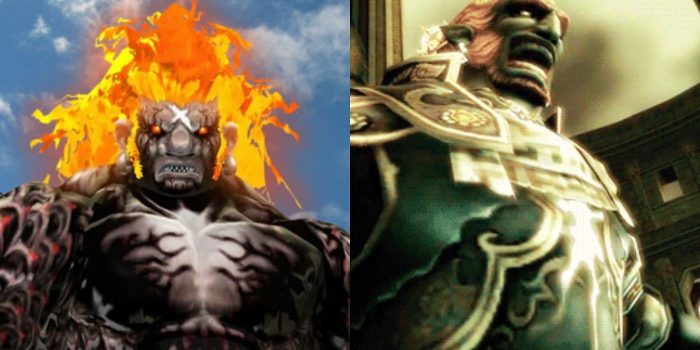 A split image of Demise and Ganondorf.