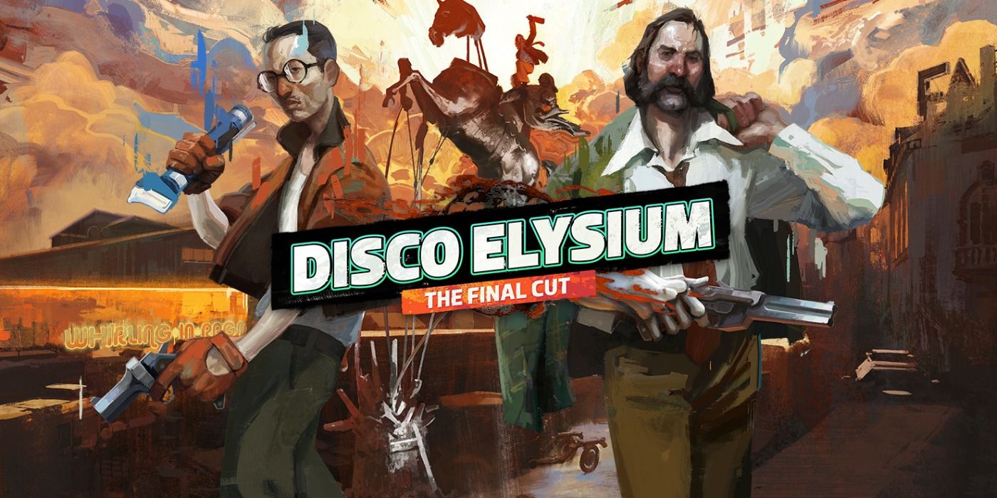 Characters of Disco Elysium in a watercolor art style in Disco Elysium: The Final Cut promo art.