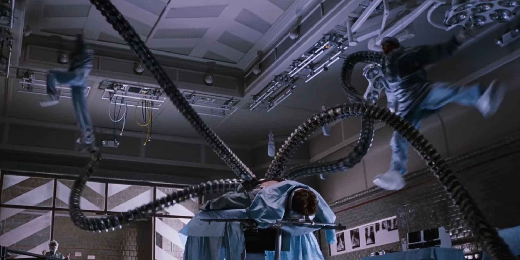 Doc Ock's tentacles going on a rampage in Spider-Man 2