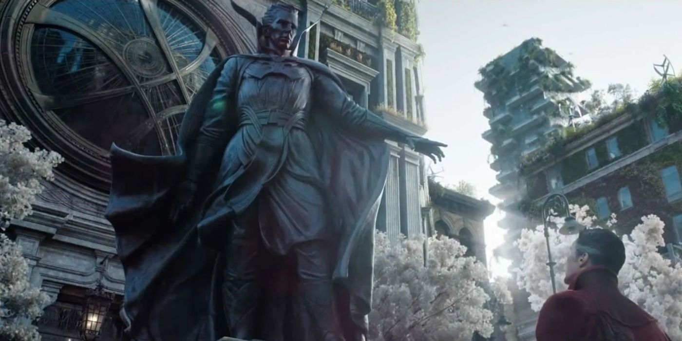 An image of Doctor Strange looking at a statue in Multiverse of Madness