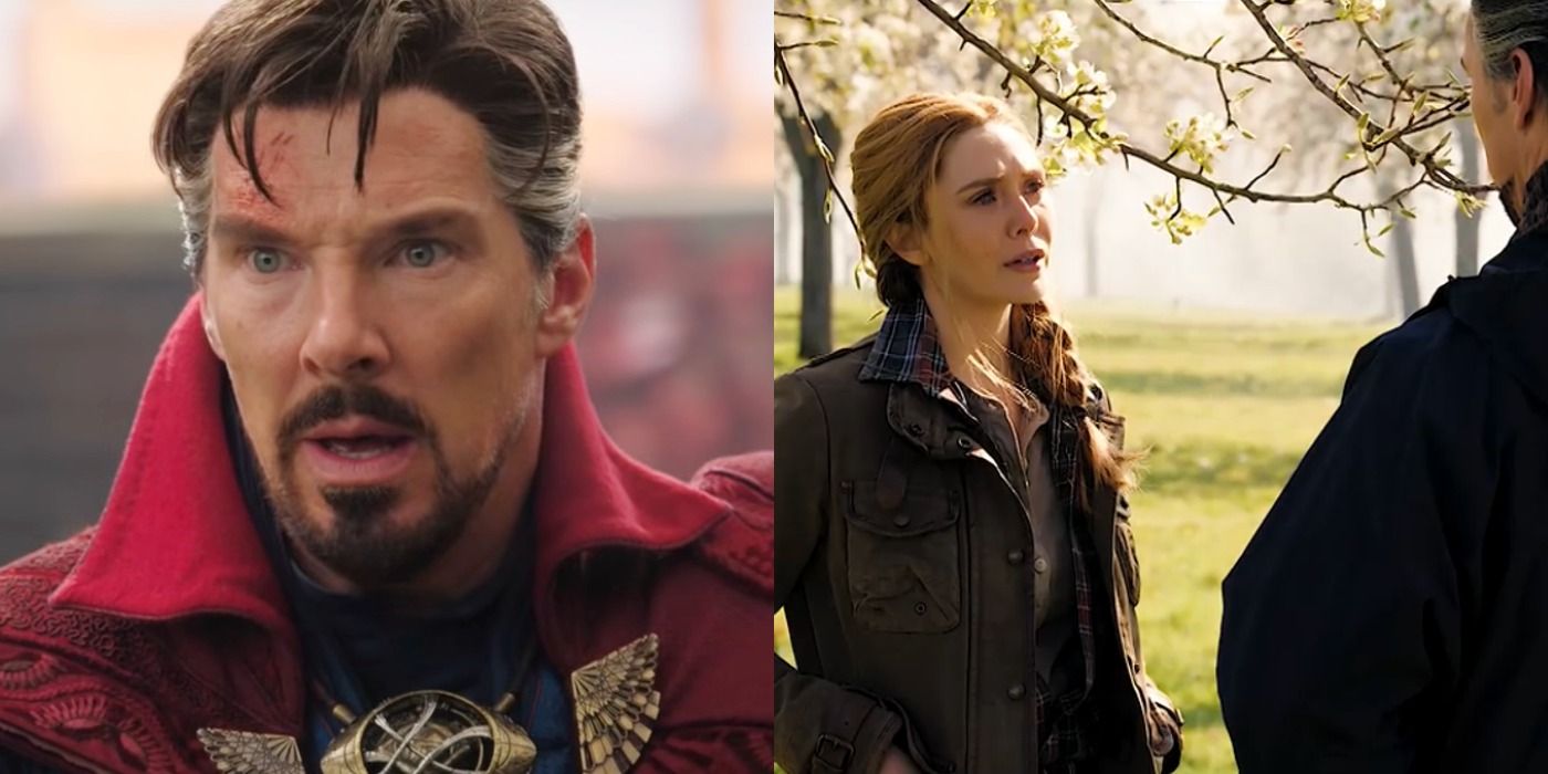 A split image showing Doctor Strange and the Scarlet Witch in Doctor Strange 2.