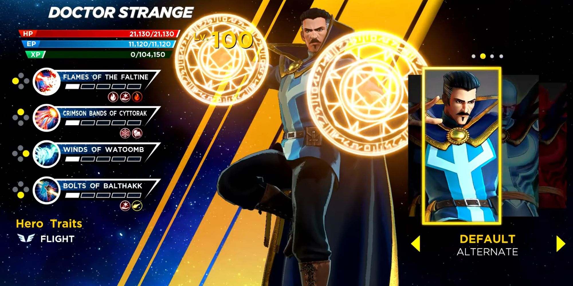 Doctor Strange profile screen in Marvel Ultimate Alliance 3 The Black Order