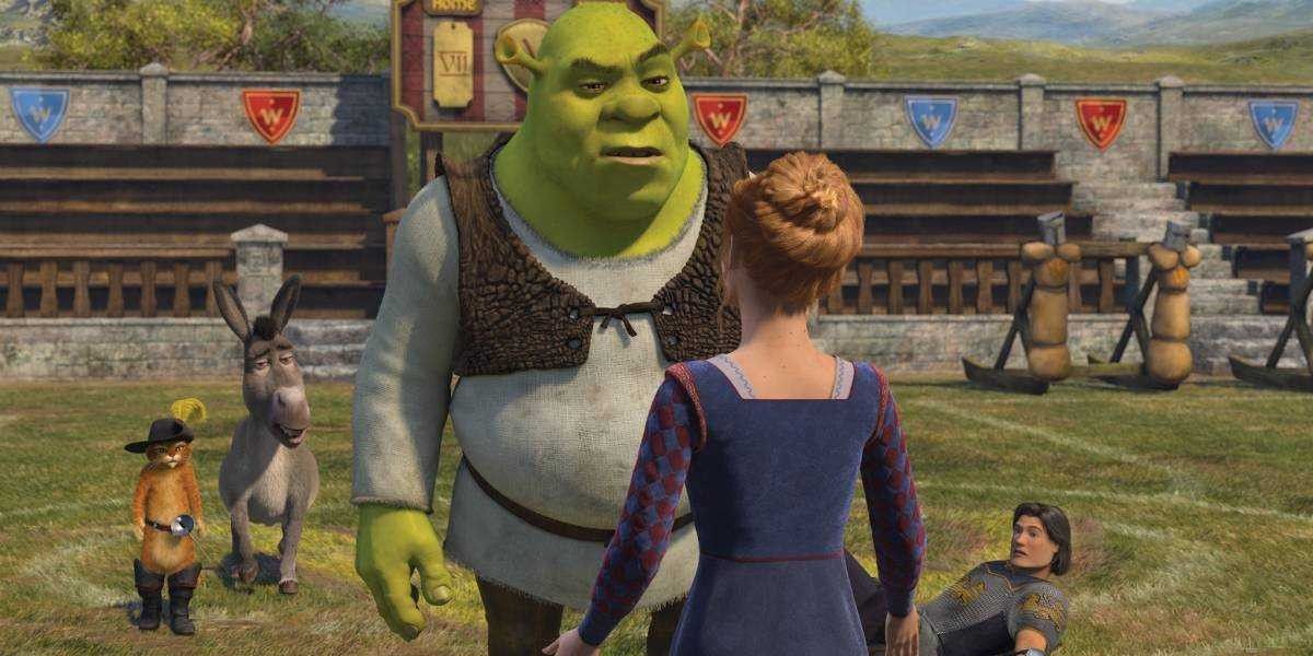 Donkey, Shrek, Puss in Boots, Lancelot and Guinevere in Shrek the Third