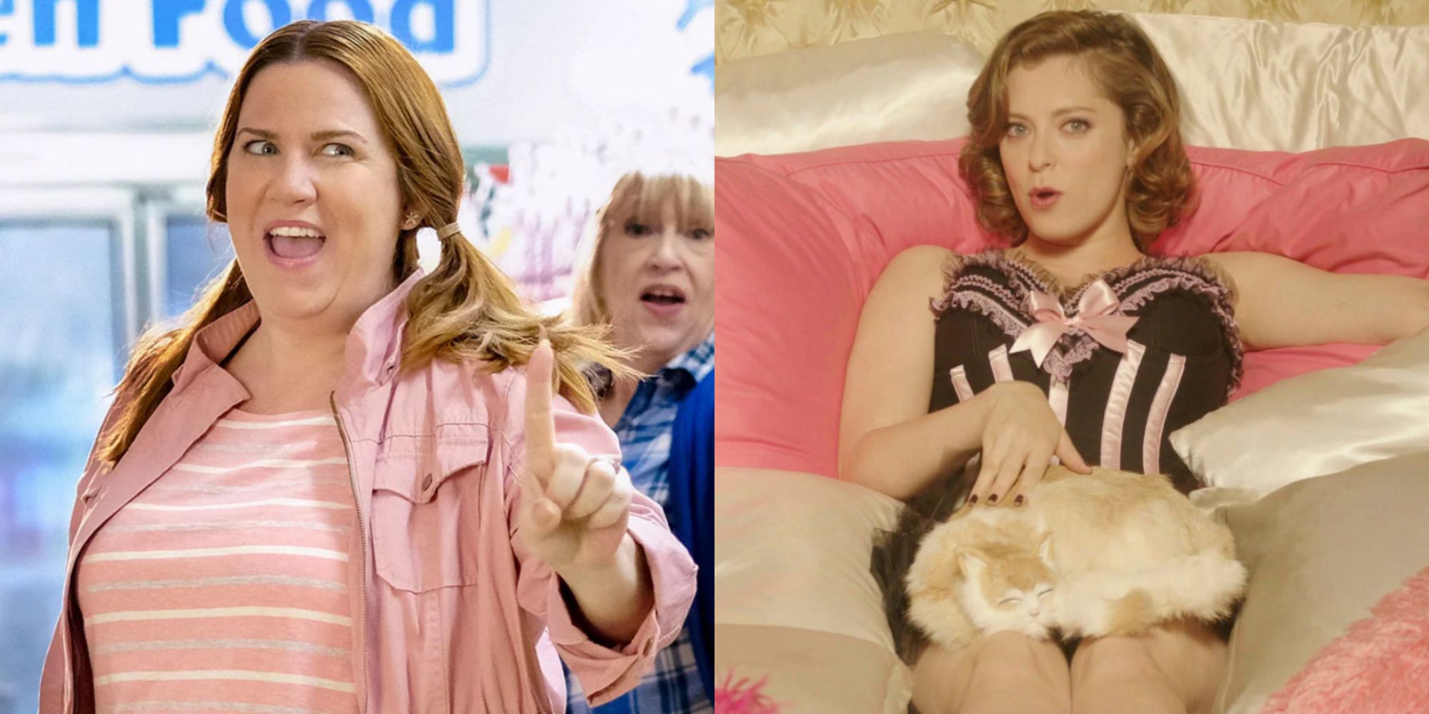 Split image showing Paula and Rebecca singing in Crazy Ex Girlfriend.