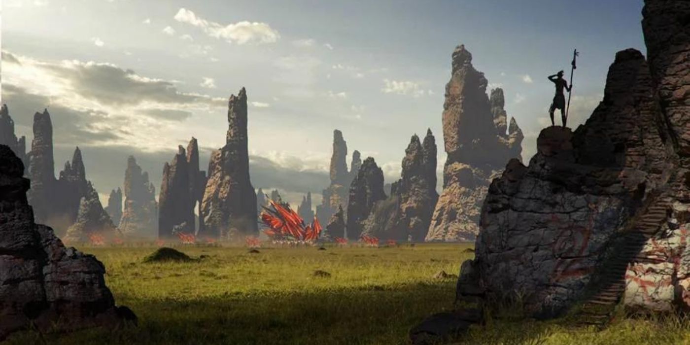 Tall rocks in Crestwood in Dragon Age Inquisition.