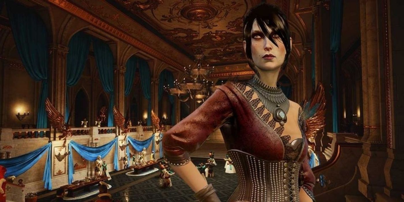 Morrigan at the Winter Palace in Dragon Age: Inquisition.