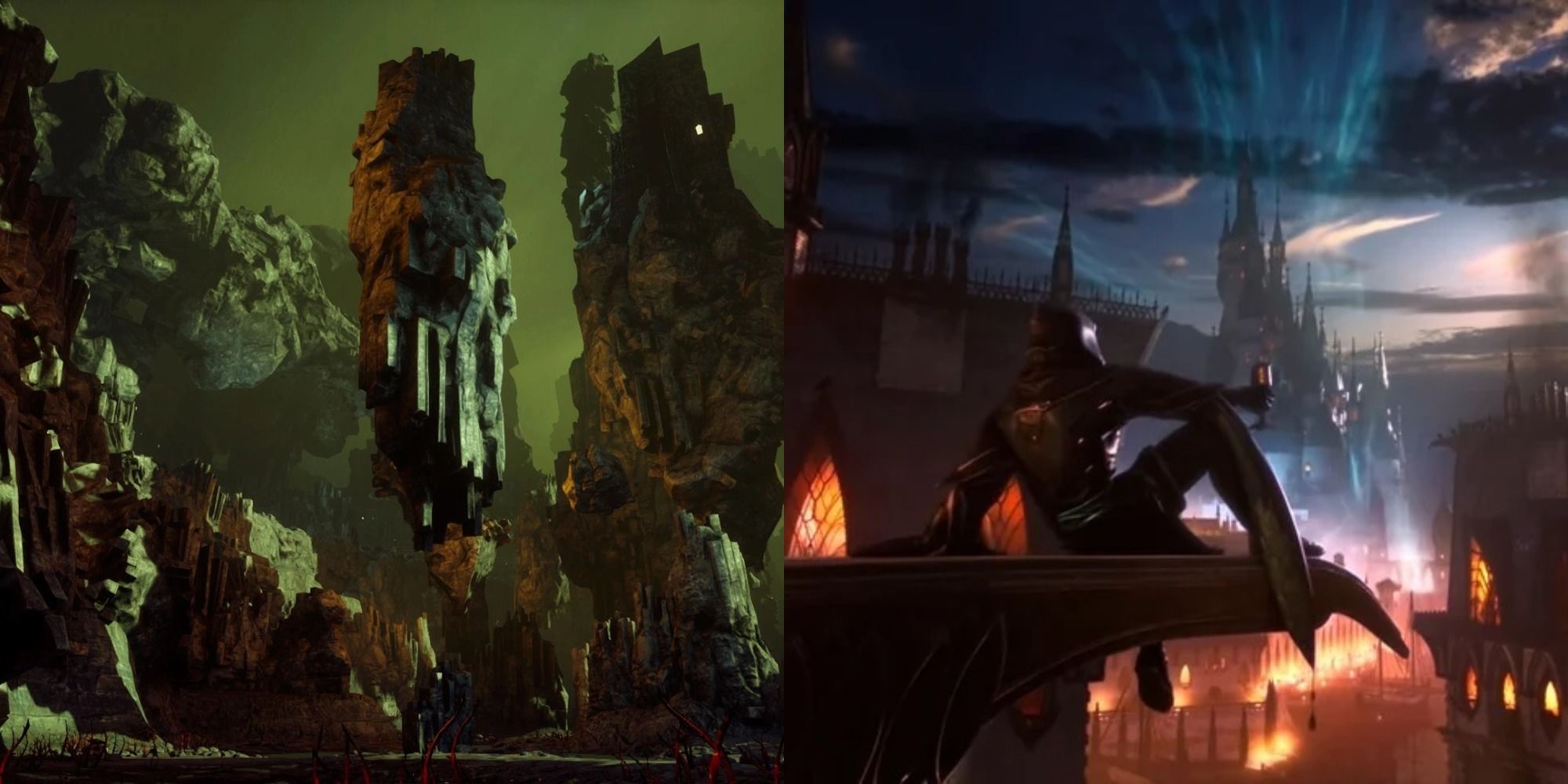 Split image showing the Fade and Tevinter in Dragon Age.