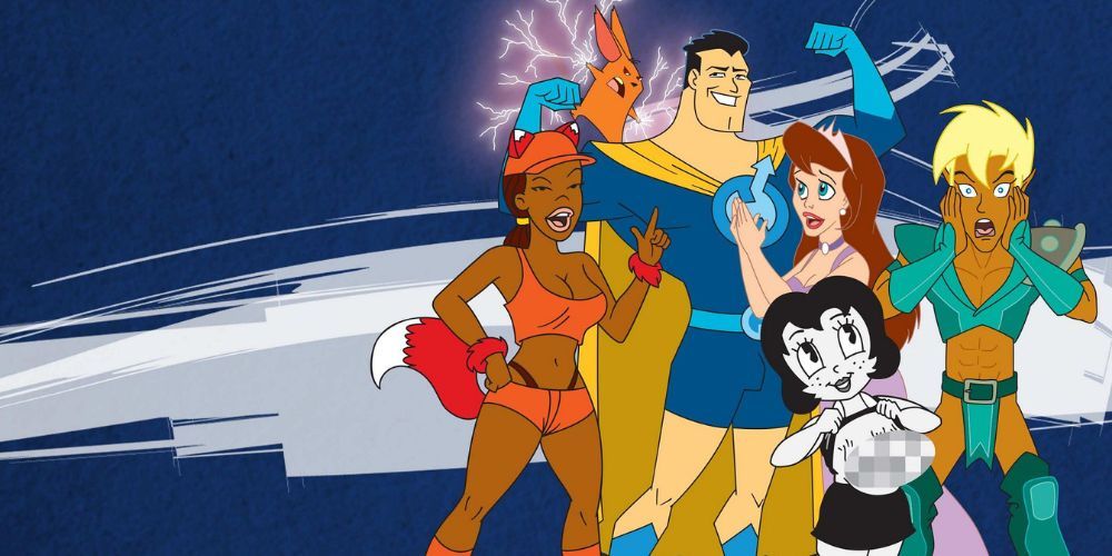 The animated cast of Drawn Together stand in front of a blue background