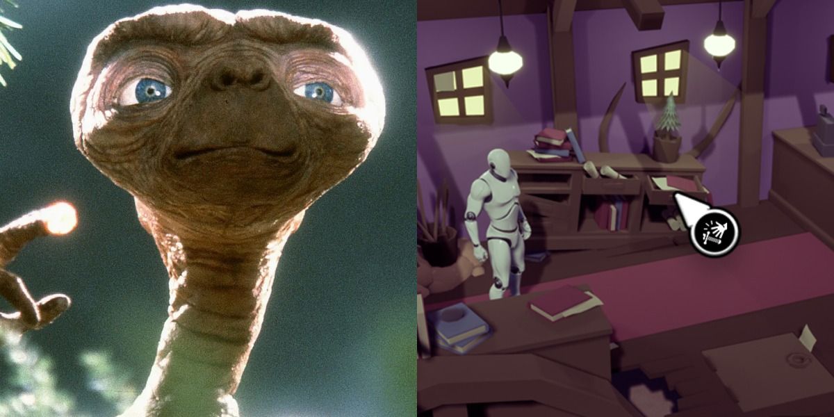 E.T. from E.T. The Extra Terrestrial and a demonstration of Unreal Engine&rsquo;s point-and-click functionality.