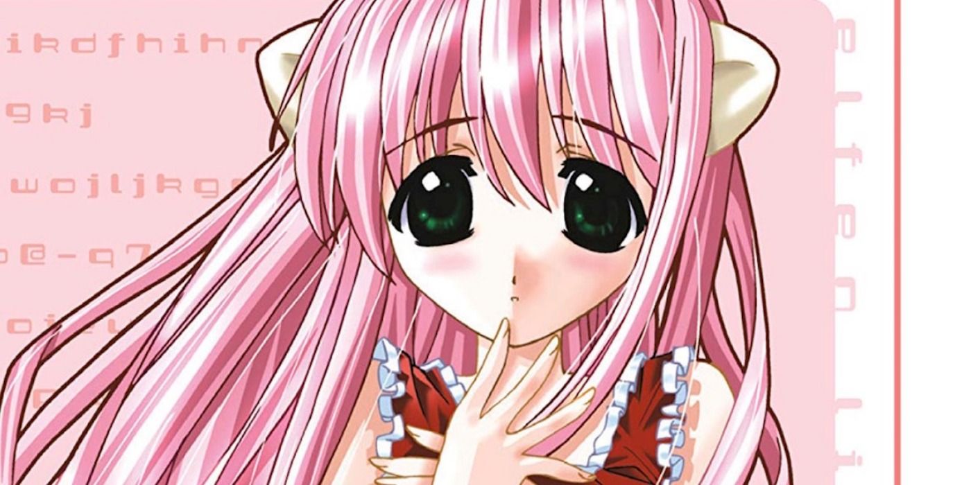 Lucy under the control of her childlike personality in Elfen Lied key art.